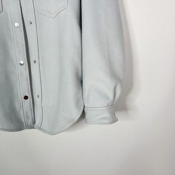 Abercrombie and Fitch Womens Small S Light Blue Gray Cozy Shacket Snap Button - Picture 7 of 10